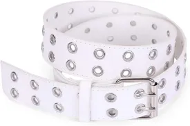 WHIPPY Double Grommet Belt for Women Men PU Leather Double Prong Buckle Vintage Punk Rock Jeans Belts
