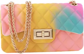 Women Rainbow Handbags Jelly Purse Candy Color Quilted Crossbody Shoulder Bag