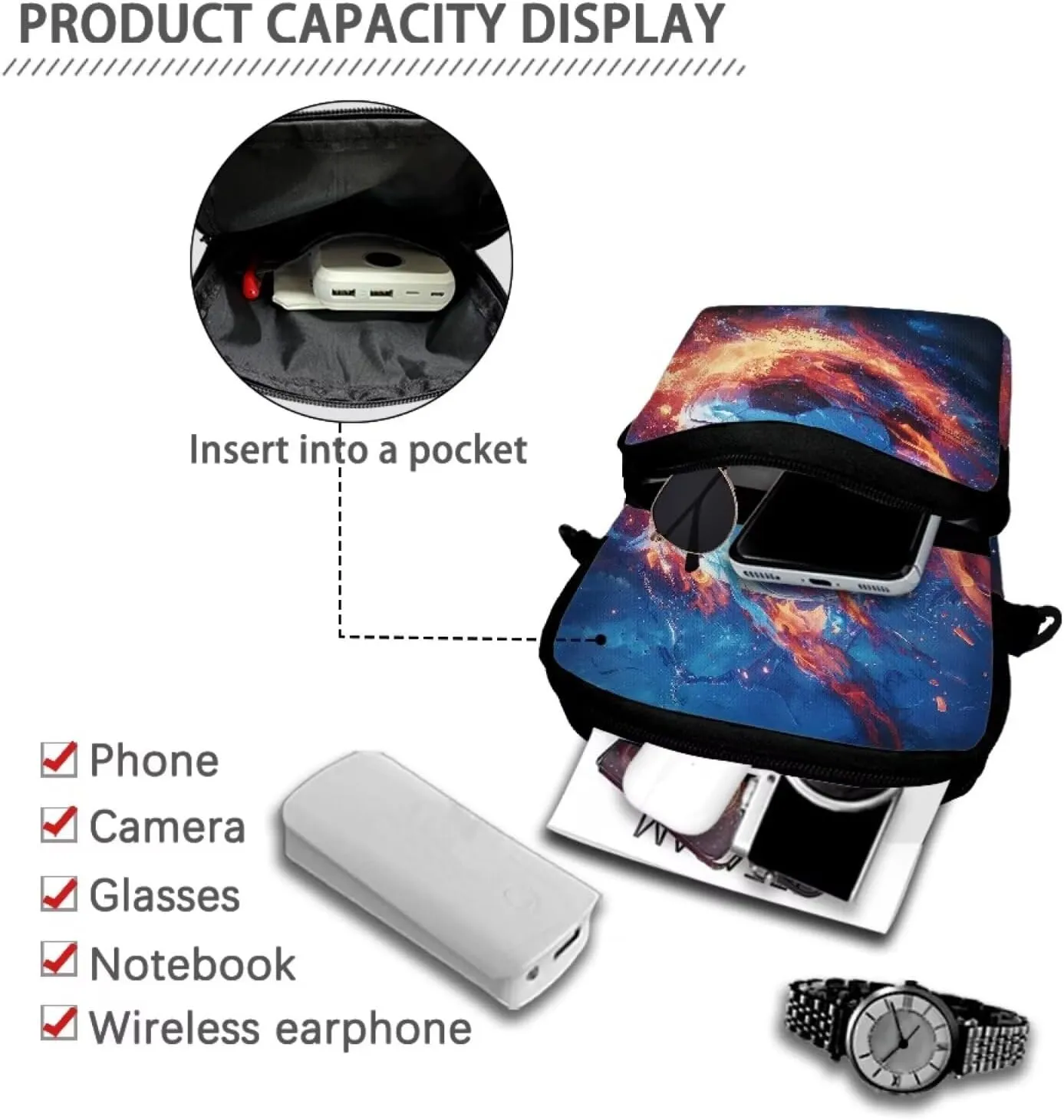 Women's 2 Layer Crossbody Bag Travel Shoulder Bag Waist Pouch Phone Purse Bags