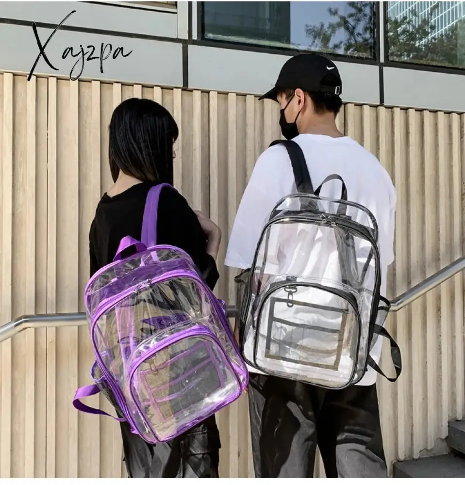 Xajzpa - Transparent PVC Set Bag Waterproof Backpack Unisex Large Capacity Backpack Solid Clear Backpack Couple Fashion Bagback Designer