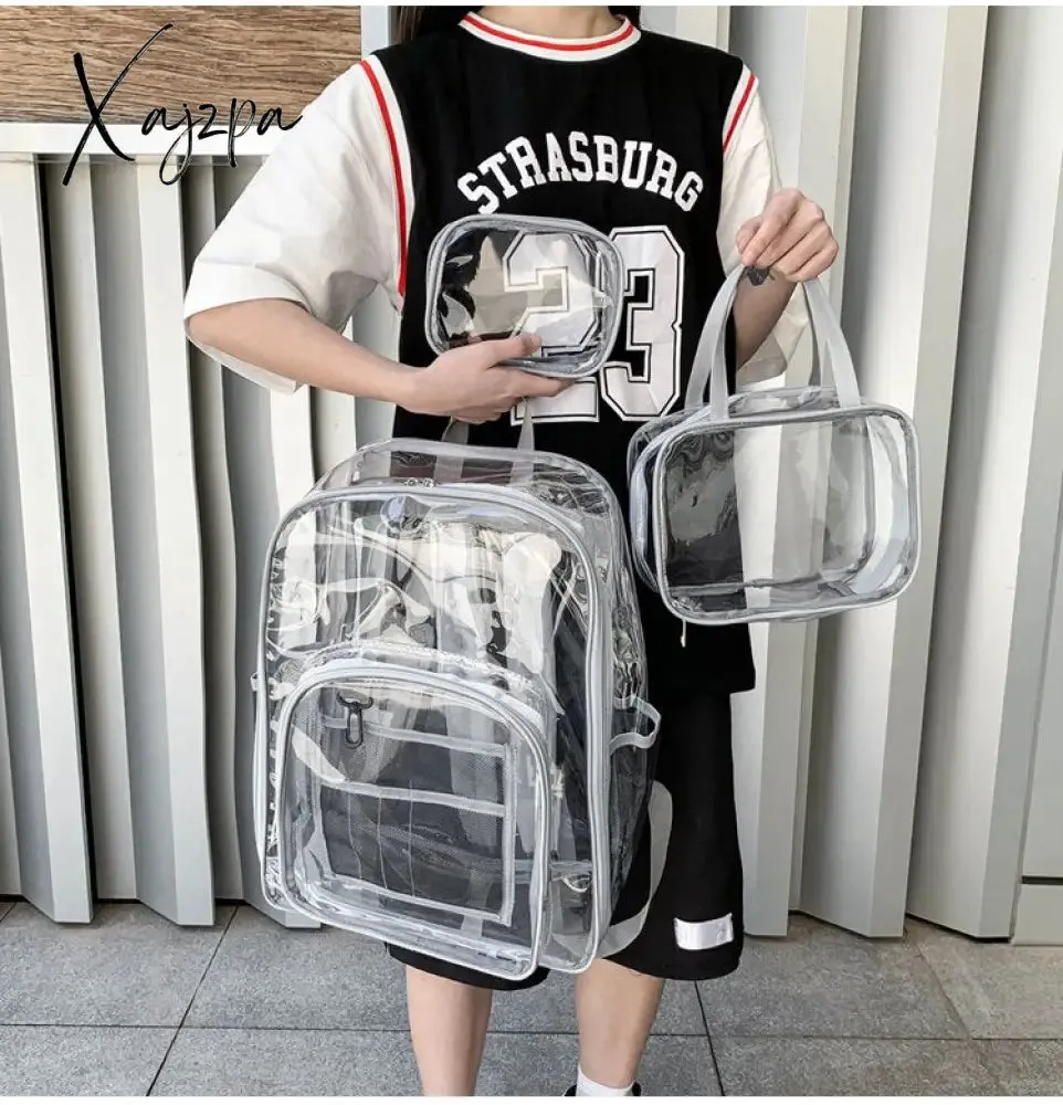 Xajzpa - Transparent PVC Set Bag Waterproof Backpack Unisex Large Capacity Backpack Solid Clear Backpack Couple Fashion Bagback Designer
