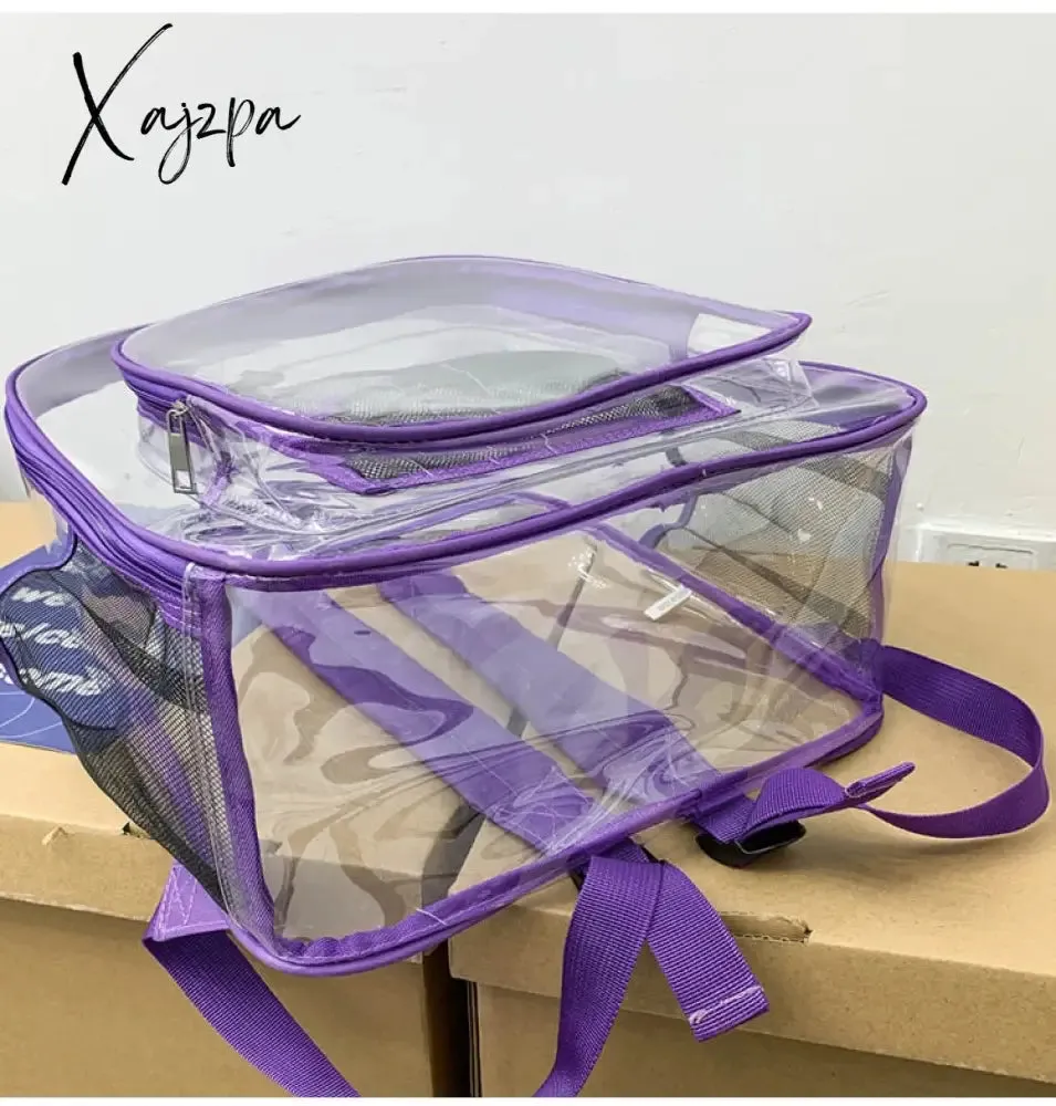 Xajzpa - Transparent PVC Set Bag Waterproof Backpack Unisex Large Capacity Backpack Solid Clear Backpack Couple Fashion Bagback Designer