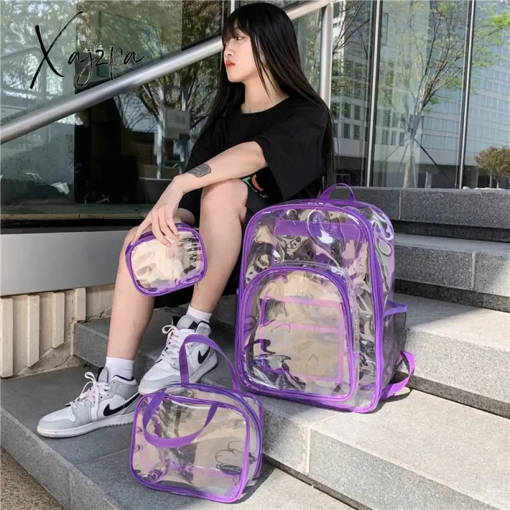 Xajzpa - Transparent PVC Set Bag Waterproof Backpack Unisex Large Capacity Backpack Solid Clear Backpack Couple Fashion Bagback Designer
