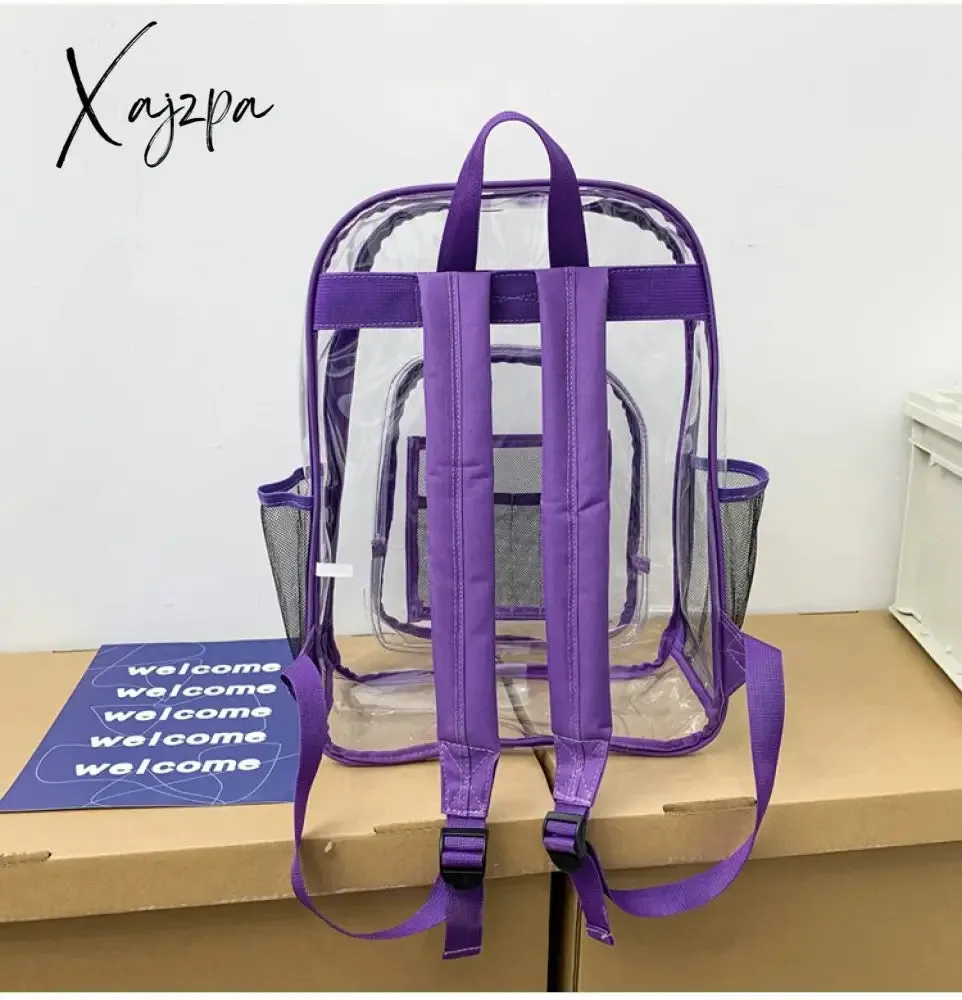 Xajzpa - Transparent PVC Set Bag Waterproof Backpack Unisex Large Capacity Backpack Solid Clear Backpack Couple Fashion Bagback Designer