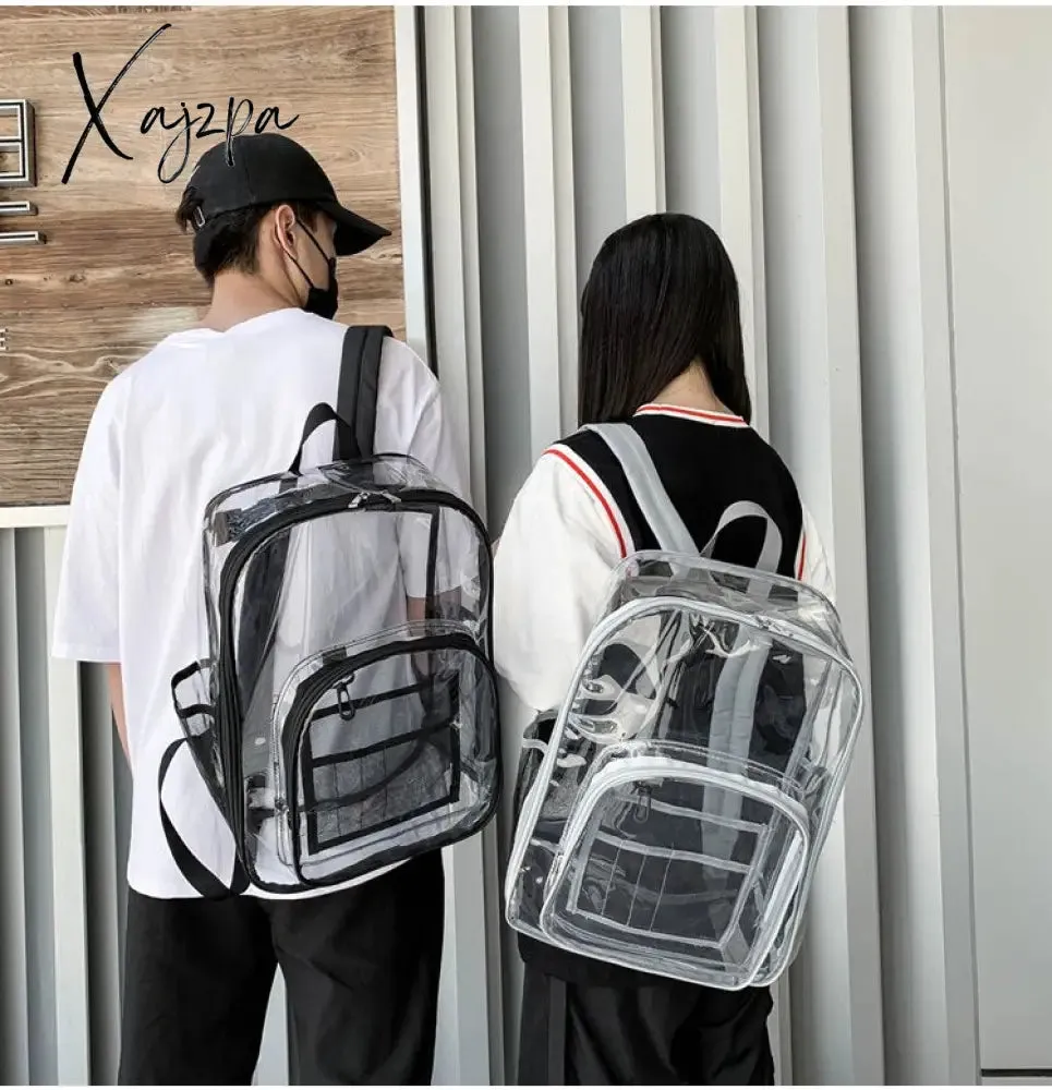 Xajzpa - Transparent PVC Set Bag Waterproof Backpack Unisex Large Capacity Backpack Solid Clear Backpack Couple Fashion Bagback Designer
