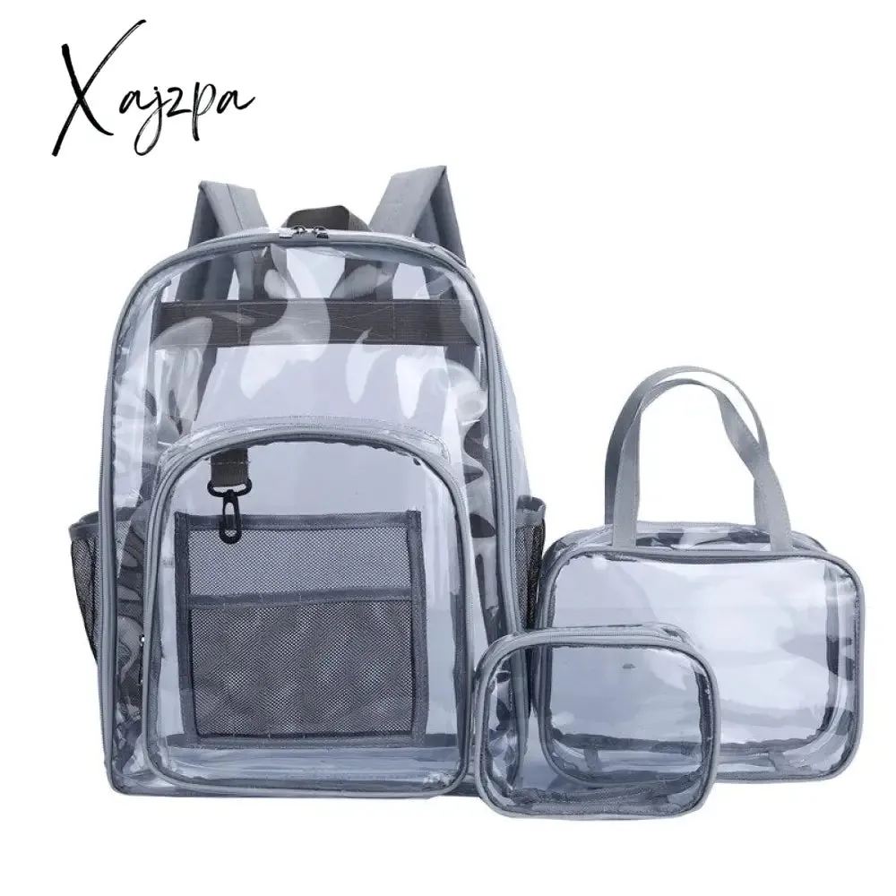Xajzpa - Transparent PVC Set Bag Waterproof Backpack Unisex Large Capacity Backpack Solid Clear Backpack Couple Fashion Bagback Designer