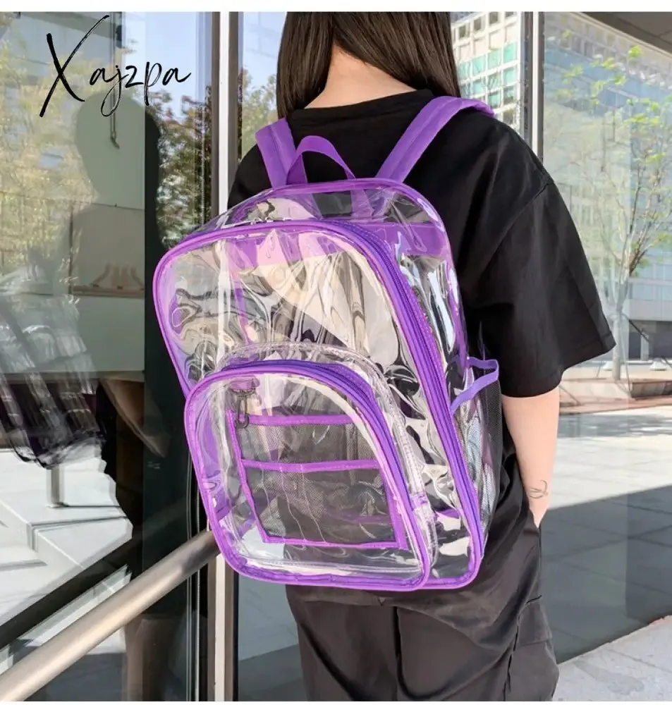 Xajzpa - Transparent PVC Set Bag Waterproof Backpack Unisex Large Capacity Backpack Solid Clear Backpack Couple Fashion Bagback Designer